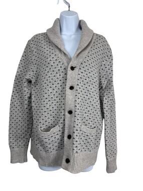 J.Crew Sweater Mens Large Gray 100% Lambswool Shawl Collar Cardigan Fair Isle